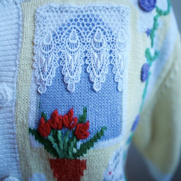 Susan Bristol Embroidered Vintage Knit 90 Cardigan M - Picture 3 of 4